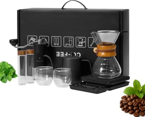 Generisch Set di macchine da caffè, 9 pezzi, contagocce caffè, filtri, tazze da caffè, macchina da caffè manuale, filtro in acciaio inox, 400 ml, 9 in 1 Brew-set all in One