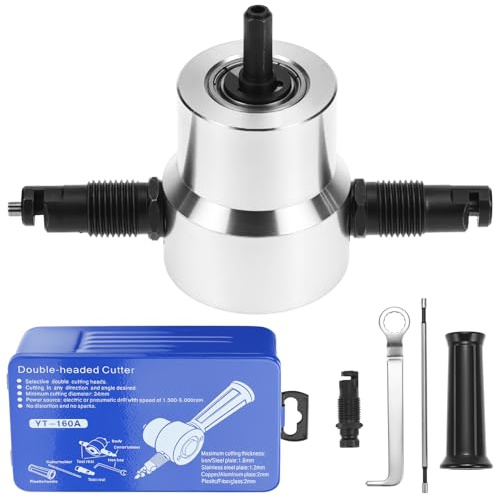 QWORK® Grignoteuse tole, accessoire de coupe métal à double tête, pour acier, acier inoxydable, aluminium et plus