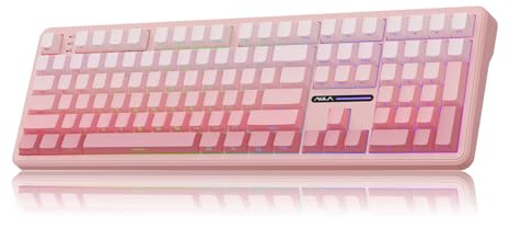 MechLands Aula F108 100% Kabellose Gaming-Tastatur mit 4000mAh-Akku, Individuell Anpassbare Mechanische Tastatur, Programmierbare 108 Tasten, Hot-Swap-fähig, für Win/Mac (Rosa Farbverlauf)