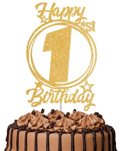1Pc Happy 1st Birthday Cake Topper – Gold Glitter “Cheers to 1 Year” Decoration | 1 & Fabulous Cake Topper for Women Men | Birthday Party or Anniversary Cake Decor Supplies