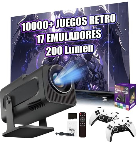 HCS350 Mini Proyector Inalámbrico Portátil con WiFi y Bluetooth, Consola con 10000 Juegos 17 Emuladores, 200 Lumens, 720P, Proyector de Películas Android 11 para Uso en Exteriores (Caja Morada)