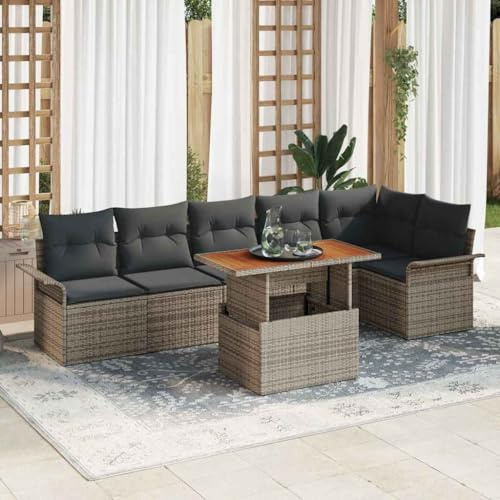 Frdhee Gartenlounge, Outdoor Loungemöbel, Rattansessel, Garten-Sofa-Set mit Kissen 7 pcs Grau 100 x 55 x 73 cm Für Pensionen Terrasse Ferienhäuser
