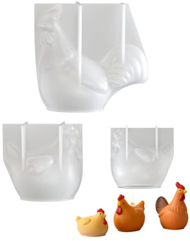 IWOWHERO Lot de 3 Moules en Silicone 3D Poule et Coq pour Moulage Résine Époxy Fondant et Bougies – Moules Flexibles Réutilisables Décoration de Pâques Artisanale Création D’Objets