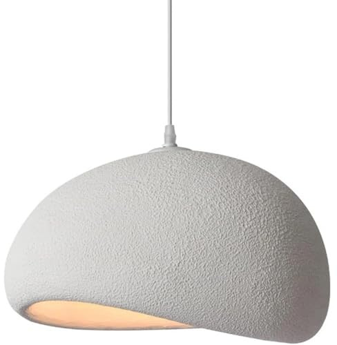 COOINJOY Wabi Sabi Pendelleuchte Weiß in Beton-Optik – Minimalistische Hängelampe mit strukturierter Oberfläche – E27 Deckenlampe für Esszimmer Schlafzimmer Wohnzimmer & Küche(D50,keine Glühbirne)