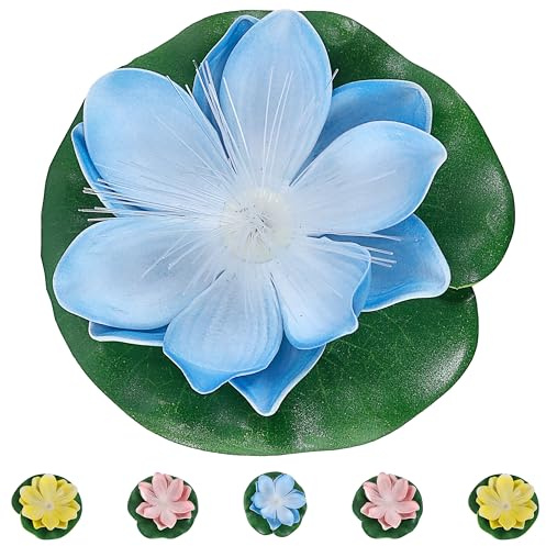 Cepewa LED Seerose Floating 6er Set | warmweiß Ø10x7cm gelb blau rosa | Fieberglasoptik | batteriebetrieben An-/Ausschalter | schwimmendes Dekolicht (6, Ø10x7cm)