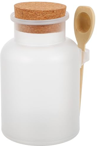 GLSTOY Nachfüllbare Puderdose aus Abs mit Holzdeckel und Holzlöffel Tragbare Flasche für Maskenpulver und Badesalz für Persönliche Pflege und Schönheitssalons