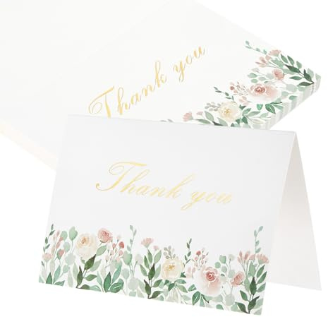 QUARKZMAN 25Stk Dankeskarten 5.9x7.9 Gefaltete Blumenkarten Leere Grußkarten Für Hochzeit Abschluss Geburtstag DIY Bastel Einladungen Rosenstrauß Stil