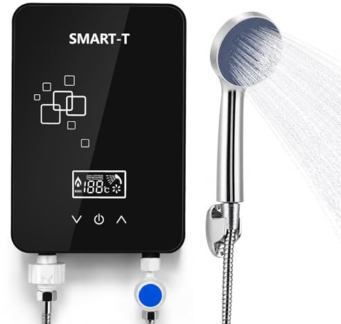 Instant Hot Water Heater Under Sink, 220V 6000W Portable Mini Tankless Water Heater Electric for Shower with LCD Display, 30-55℃ Electric Instantaneous Water Heater for Bathroom Shower Kitchen Sink