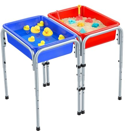 VEVOR Tavolo Sensoriale per Bimbi Piccoli, Tavolino da Gioco Regolabile a 2 Stazioni, con Contenitori Rimovibili Piedini Antiscivolo, Struttura Acciaio al Carbonio, per Esplorazione in Sabbia Acqua
