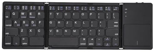 Elprico Tastiera Bluetooth Pieghevole con Touchpad, Tastiera Wireless Portatile con modalità Sospensione, Tasti Full Size Ricaricabili, Tecnologia Bluetooth 5.1 a 3 Canali per (BLACK)