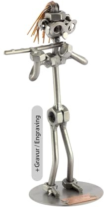 Steelman24 Schraubenmännchen Querflöte mit persönlicher Gravur | Made in Germany,Handarbeit,Geschenkidee,Stahlfigur,Metallfigur