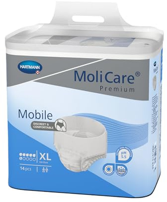 MoliCare Mobile, Pañales para Adultos con Incontinencia, Ropa Interior Absorbente para Hombres y Mujeres, 6 gotas, Talla XL, 14 unidades