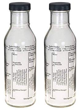 Kolder Salad Dressing Mixer Bottle with 8 Classic Recipes, Glass, 13-Ounce Capacity, Set of 2