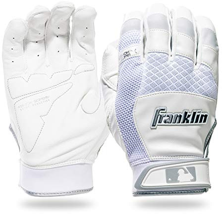 Franklin Sports Adult MLB Shok-Sorb X Batting Gloves, Adult Large, Pair, White/Chrome