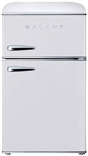 Galanz GLR31TWEER Retro Compact Refrigerator, Mini Fridge with Dual Doors, Adjustable Mechanical Thermostat with Freezer, White, 3.1 Cu FT