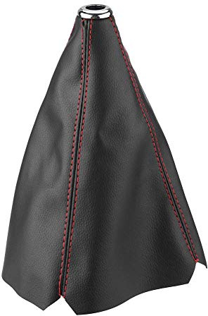 Schaltknauf-Abdeckung PU-Leder | Universell für Schalthebel | Schwarz mit roter Naht | Staubschutz für Getriebe | Auto-Innenraum-Upgrade | EVGATSAUTO