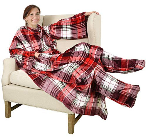 Catalonia Classy coperta in pile con maniche e piedi, Morbido plaid con maniche, slanket coperta con piedi, Regalo per adulti, uomini, donne, adolescenti, fidanzata, moglie, 190 cm x 135 cm