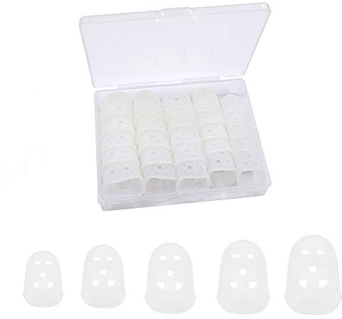 5 Größen Gitarren Fingerschutz mit Kompakter Box, Silikon Fingerspitzen Schutz, Rutschfeste, Atmungsaktive Fingerspitzen-Schutzkappen für Gitarre (transparent)