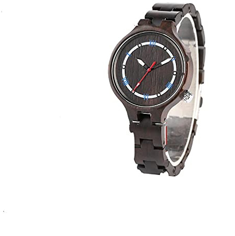 Akopiuto Reloj de Madera Señora Números Romanos Pantalla Brazalete de Madera Banda de Reloj Relojes de Pulsera para Mujer Reloj Negro
