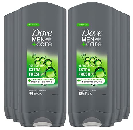 Dove Men+Care 3-In-1 Hair, Body And Face Wash Pack Of 3 With 24-Hour Nourishing Micromoisture Technology Body Wash For Men, 400 ml Extra Fresh (Bulk Buy 6 pack)