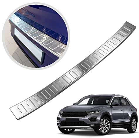 CHROMEMASTER | Ladekantenschutz Stoßstangenschutz | Kompatibel mit Volkswagen VW T-ROC 2017+ ; Gebürsteter Edelstahl, Silber Matt; Unsere Lackschutzleiste Sichert den Heckstoßfänger vor Kratzern