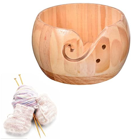 Spldsun Garnschale Holz, Wollstrick Aufbewahrungsschale, mit Fadenschlitz und gebohrten Löchern, für Handarbeiten, Häkeln, Stricken, Heimdekoration