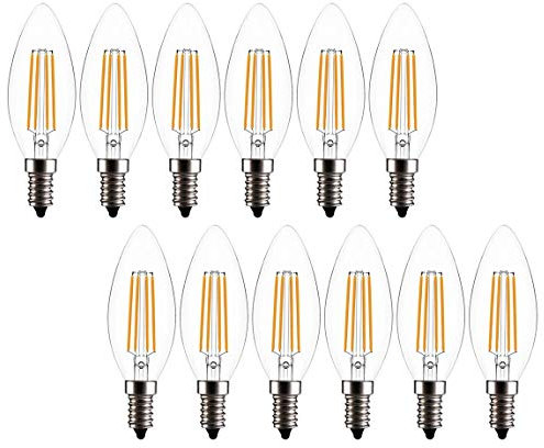 Lampadina LED a candelabro C35/B11 2 W, dimmerabile, lampadina LED a candela, in vetro trasparente, attacco E14, 2700 K, bianco tenue, equivalente a 20 W, confezione da 12 (2)