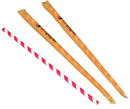 500 Bio Papiertrinkhalme Trinkröhrchen Strohhalme Papier Ø6mm 22cm lang rot/weiß gestreift starr einzeln gehüllt