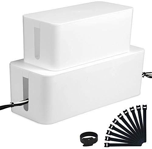 Pinkgarden Cable Management Box, Cable Organizer for Hide and Conceal Power Strips and Electrical Cords,Cord Organizer Made from Safe ABS Material (Middle+Small) (White)