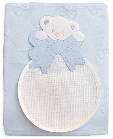 hobbymio.it Copertina da Culla da ricamare a Punto Croce, Coperta da Culla con Tela Aida in Soft Pile, fiocchetti Azzurro