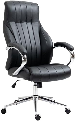 CLP Bürostuhl ergonomisch Wigan, Chefsessel mit edlen Echtleder-Akzenten, höhenverstellbarer Schreibtischstuhl mit Wippfunktion, bis 135 kg - Farbe schwarz
