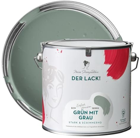 MissPompadour seidenmatte Holzfarbe Innen & Außen 2,5L Grün mit Grau, Möbelfarbe ohne Schleifen - Farbe für Holz, Metall, Kunststoff - Holzlack, Möbellack schnelltrocknend mit hoher Deckkraft