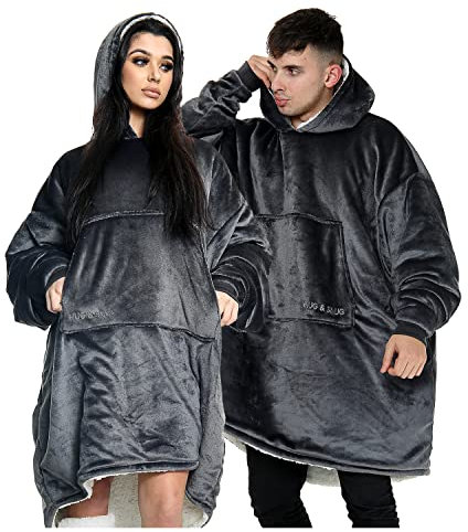 GC GAVENO CAVAILIA Hug And Snug Hooded Blanket Giant Blanket Hoodies Oversized Sweatshirt, Fluffy Jumper Plain Charcoal Hoodie, One Size Hoody