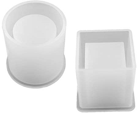 Ciieeo 2pcs Silicone Resin Moulds Cube and Cylinder for DIY Flower Pot Planter Pen Holder Moulds Reusable Easy to Use