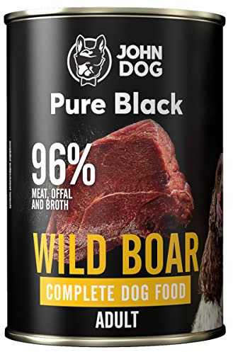 JOHN DOG Hundenassfutter Pure Black Wild - Premium Getreidefreies Hundefutter mit 96% Fleisch - Monoprotein Nassfutter für ausgewachsene Hunde 6 x 400g