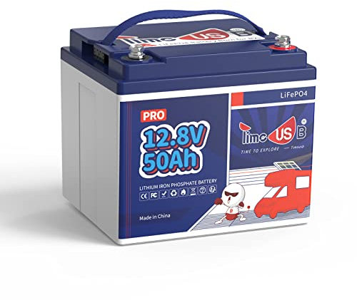 Timeusb 12V 50Ah Pro LiFePO4 Lithium Batterie mit 50A BMS,Max.15000 Zyklen,640Wh LiFePO4 Akku für Wohnmobil,Trolling-Motor,Camping,Solaranlage,Off-Grid