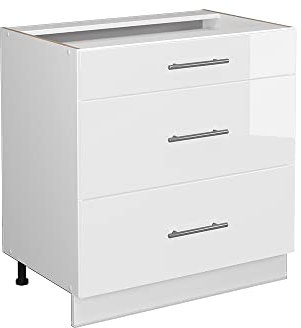 Vicco Mueble bajo de Cocina Fame-Line, Blanco Alto Brillo/Blanco, 80 cm con 3 cajones, sin encimera