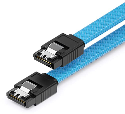 deleyCON 30 cm SATA 3 Nylon Câbles de Données 6 Gbit/s SATA III Câbles de Branchement Serial ATA Câbles de Connexion pour Carte Mère & Disque dur HDD SSD 2 Connecteurs en L S-ATA Droits Bleu