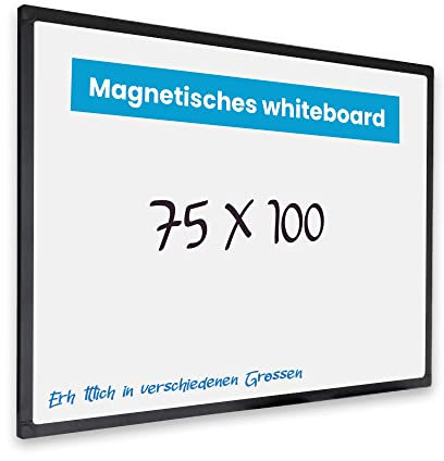 IVOL Eco Magnetic Whiteboard 75x100 | Modernem Schwarzem Rahmen | Magnettafel Whiteboardwand Magnetwand | Stiftablage | 6 Größen | Magnetisch und Beschreibbar