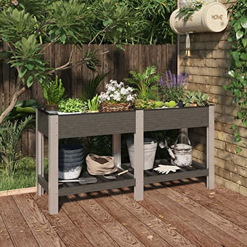 SHUJING Planting Kit,Raised Bed,Garden Bed,Raised Beds For Vegetables,Garden Raised Bed with Shelf Grey 150x50x75 cm WPC