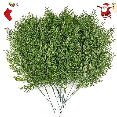 Hananona Künstliche grüne Zweige, Kiefern- und Zedernzweige am Stiel, für Weihnachtsfeiertage, DIY, 120 Stück, Grün