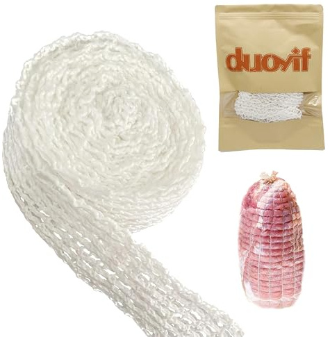 duoyif Fleischnetz Für Rollbraten Netz, Bratennetz Rollbratennetz Räuchernetz Schinkennetz, Baumwoll Netz Zum Aufbewahren Braten Kochen Von Fleisch, Bratennetz Kaliber 16 Elastische 10Meter (10m)