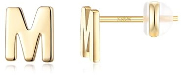 TINGN Ohrstecker Ohrringe Silber 925 Mädchen Damen, Anfangsbuchstaben M Medizinische Ohrstecker Gold Schmuck Frauen Mädchen Geburtstag Muttertag Personalisierte Jugendweihe Geschenke