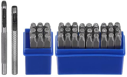 QUARKZMAN 36Stk Metall Stempeln Kit 5/32 (4mm) (A-Z 0-8 & Symbol) Stahl Buchstabe Locher Preßwerkzeug mit Locher Aufstempeln Metall Plastik Holz Leder Silber
