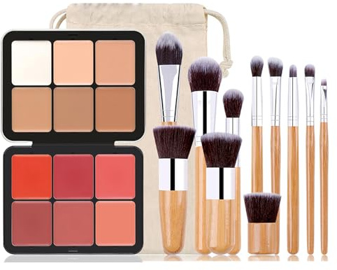 Joyeee Palette de fards à joues crème correcteur 2 en 1 avec pinceau de maquillage et sac de rangement, couleur à fort impact pour peau claire