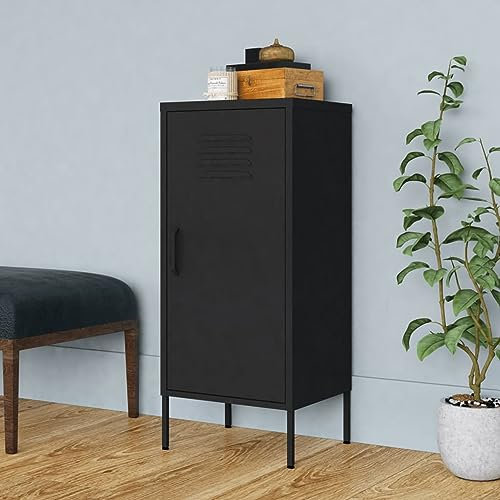 ZEYUAN Lagerschrank, Flurschrank, Putzschrank, Besenschrank, Aktenschrank, Schrank Schmal, Aufbewahrungsschrank, Vorratsschrank, Schwarz 42,5x35x101,5 cm Stahl