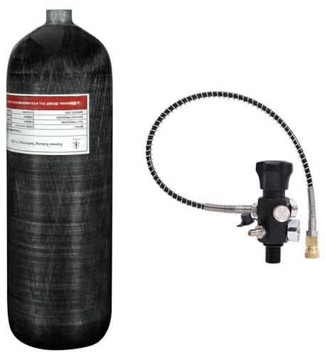 TUXING 6,8 l 300 bar kolfiber-lufttank (tom flaska) paintball påfyllningsstation med två manometrar upp till med 24-tums högtrycksslang M18 x 1,5 järn