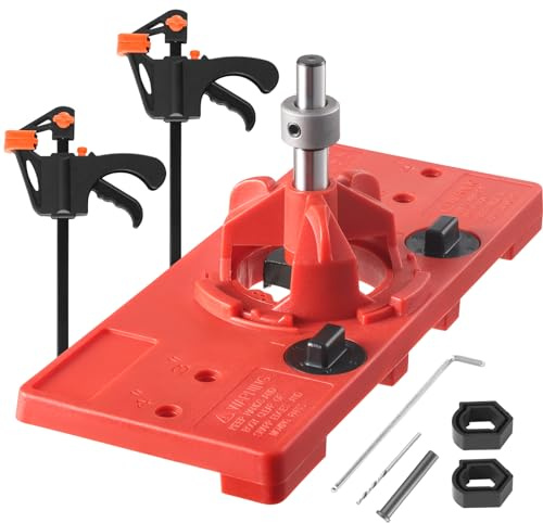 Vehoukli 35 mm Scharnierschablonen,Bohrschablone für Topfscharniere,35 mm Forstnerbohrer and 2 Stück Mini Quick Einhandzwinge 10cm,Scharnierbohrlehre für Scharniere an Schranktüren