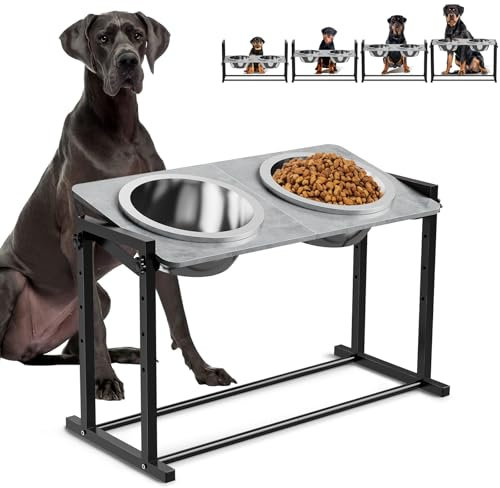 Elevated Dog Bowls for Extra Large Dogs, 4 Height Adjustable Tilted Raised Dog Bowl Stand with 2 Stainless Steel 3L Bowls, 16.1 Tall Dog Feeder for Giant Breed