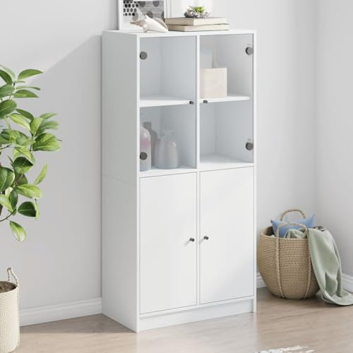 CIADAZ Highboard mit Türen Weiß 68x37x142 cm Holzwerkstoff, Kommode, Sideboard, Schuhkommode, Komodenschrank, Kleiderkommode, Küchenanrichte, Flurkommode, Esszimmerschrank - 3295864